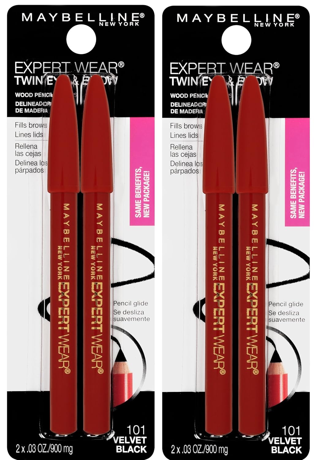 Maybelline New York Expert Wear Twin Brow & Eye Pencils Makeup, Velvet Black, 2 Count Twin (total 4 pencils ), 2 Count (Pack of 2)